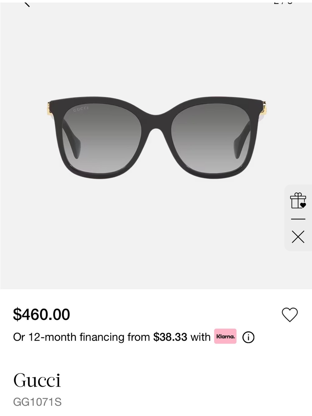 Gucci Women's Black Frame Sunglasses with Gray Gradient Lenses